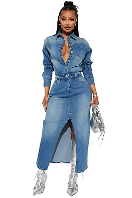 #ad By Claude Collared Long Sleeve Maxi Denim Dress $73.99