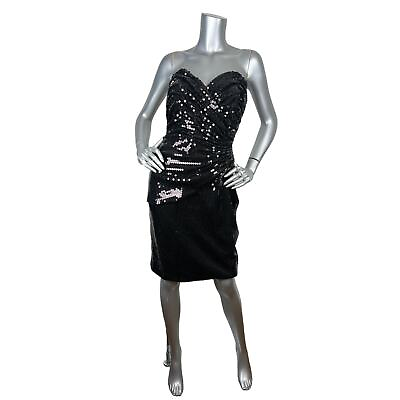 #ad Vintage Tadashi Black Sequin Strapless Cocktail Dress Sweetheart NWT Sz 6 $43.95
