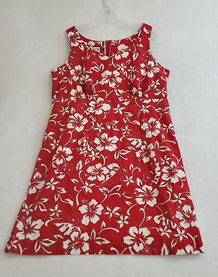#ad Hilo Hattie Sundress Womens Size 18 Red White Hawaiian Floral Sleeveless Zip Up $28.99