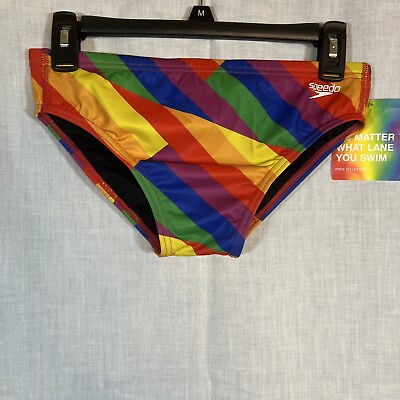 Men’s Speedo Bikini Swim Brief Printed PowerFlex Eco Endurance Size 32 Rainbow $35.99