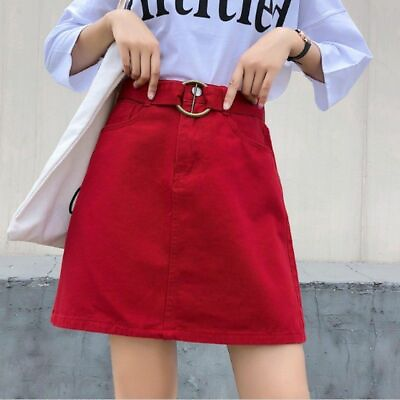 #ad High Waist Denim A line Belted Mini Skirts For Girls Sexy Skirt Casual Clothing $28.61