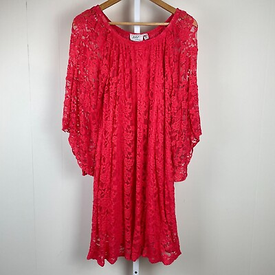 #ad Vintage Jody California Coral Lace Boho Dress Womens Size XL $40.99