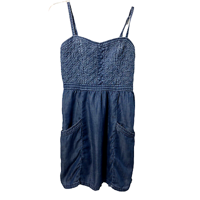#ad #ad American Eagle Sun Dress Womens Size 2 Blue Jean Quilted Denim Casual $13.50
