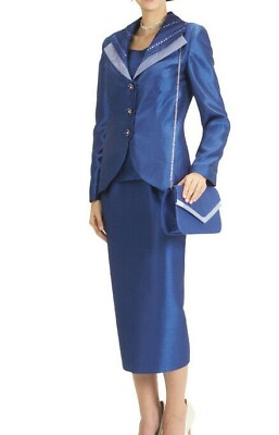 #ad Lady#x27;s Church Suit 3 PC Blue Blue W Long Skirt Color Sizes 10 26 $89.99