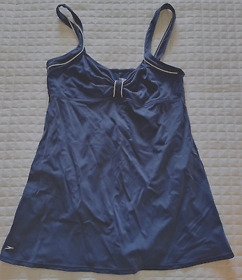 #ad Women#x27;s Size 16 SPEEDO One piece Bathing Suit Swimsuit Skirted Navy Blue Beach $18.00