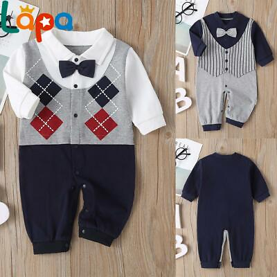 Baby Boys Bow Gentleman Outfits Set Romper Bodysuit Infant Formal Party Clothes $5.59
