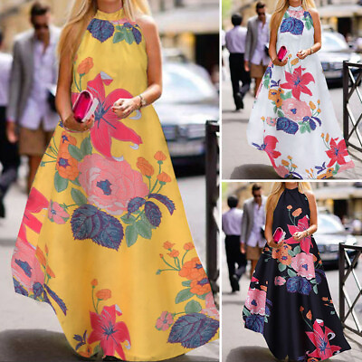 #ad Womens Sleeveless Floral Long Maxi Summer Casual Dress Party Cocktail Dresses US $11.77