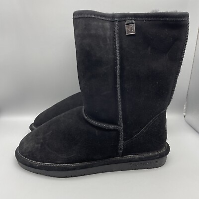 #ad Bearpaw Boots Women#x27;s Size 9 Bianca Short Black Suede Wool Sheepskin Lined $15.00