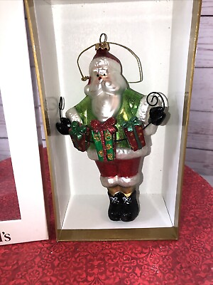 #ad Handcrafted Glass Christmas Ornament Santa Claus Glitter holding Gifts Dillards $12.99