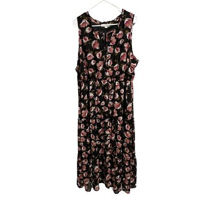 #ad Indigo Rose Floral Maxi Dress Plus Size 3X Sleeveless Black Long Round Neck $15.00