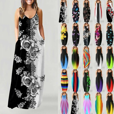Plus Size Women#x27;s Sleeveless Floral Boho Maxi Dress Casual Loose Long Dresses $19.99