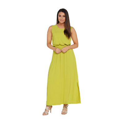 #ad Joan Rivers Maxi Dress XS Petite Lime Green Sleeveless V Neck Jersey NWOT $10.50