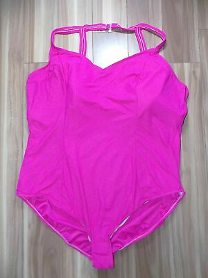 #ad HANES Hot Pink One Piece Princess Seam Swimsuit Plus Size 32W $45 NWOT $19.99