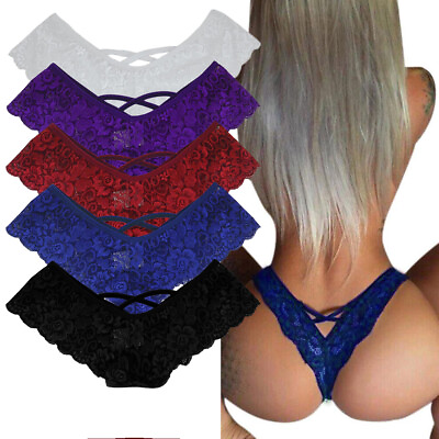 #ad #ad 4 Pack Women Sexy Lace Underwear Panties Brief Bikini Knickers Thongs G string $12.19