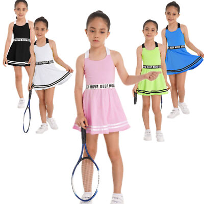 #ad #ad Kids Girls Dress Golf Tennis Outfits Solid Color Sleeveless Sports with Shorts $16.89