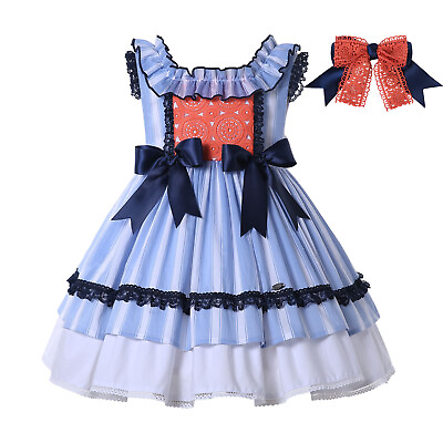 #ad #ad Pettigirl Spanish Baby Girl Party Dress SIze 2 3 4 5 6 8 10 12 Bowknot for Girls $46.99
