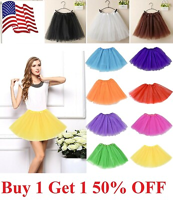 Adult Toddler Kid Solid Color Tutu Skirt Ballet Dress Girls 3 Layer Petticoat $7.99