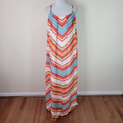 #ad Women#x27;s Orange Chevron Print Sleeveless Maxi Dress Size XL Shift $7.80