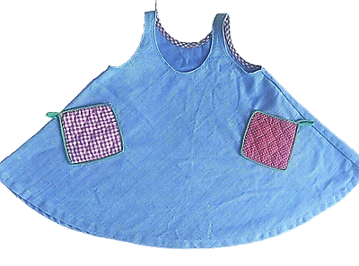 #ad VTG Ruth Scharf 4T Girls Dress Jumper Top USA MADE 1970s Denim Hot Pad Pockets $19.95