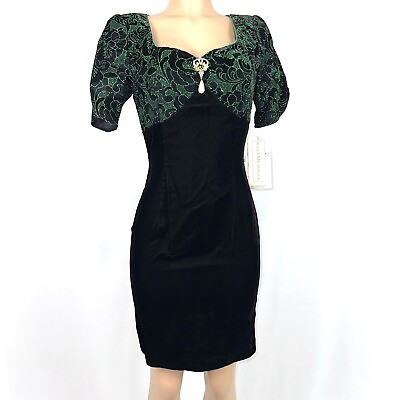#ad Scott Mcclintock Womens Sz 8 Vintage 80s Bodycon Cocktail Dress Black Velvet NWT $41.99