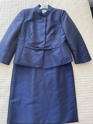 #ad Armani Collezioni royal blue silk taffeta Bow jacket pencil skirt Suit size 14 $198.00