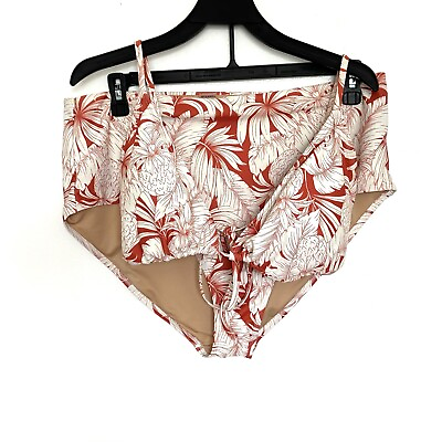 #ad 2PC Old Navy Bikini Women’s Size 2X Swimsuit Orange White Pineapple Padded $5.95