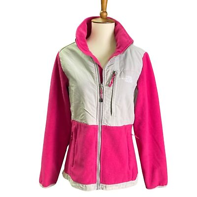 #ad The North Face Women#x27;s Jacket Sz S Pink Fleece Full Zip Grey Chest Back $19.87