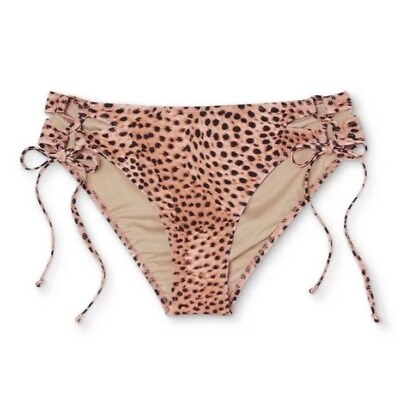 #ad Shade amp; Shore Animal Print Cheeky Lace Up Hipster Bikini Bottom Bathing Swim S M $12.49