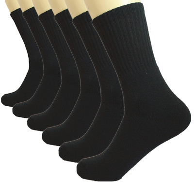 6 Pairs Mens Black Solid Sports Athletic Work Crew Long Cotton Socks Size 10 13 $9.99