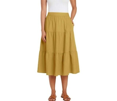 #ad Matty M Women#x27;s Plus Size 3X Mustard Linen Blend Tiered Midi Skirt NWT $18.99