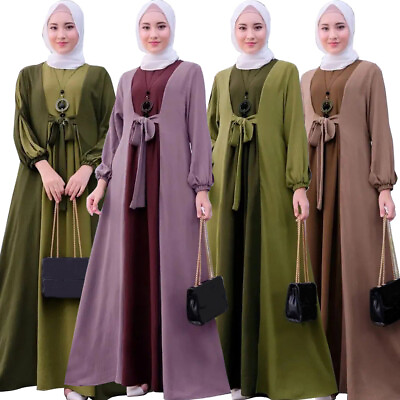 #ad Dubai Turkey Women One Piece Long Dress Kaftan Islamic Abaya Caftan Casual Robes $33.42