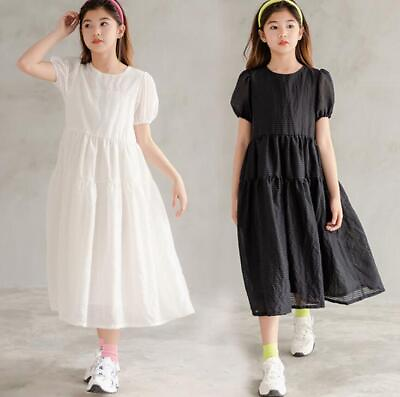 #ad New Summer Girls Short sleeve dress Kids Children Simple Casual A line Dresses $27.45