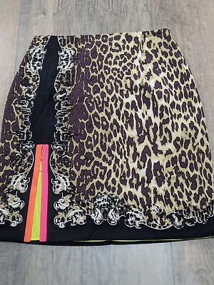 #ad Elie Tahari Silk Skirt Womens 10 Multicolor Leopard Print Midi Stretch Casual $34.99