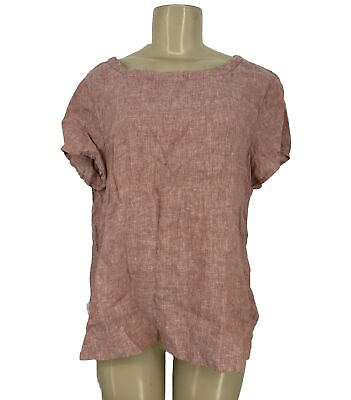 #ad Cynthia Rowley Large Women Linen Pullover Blouse Shirt Short Sleeve Boho 4 3 $15.19