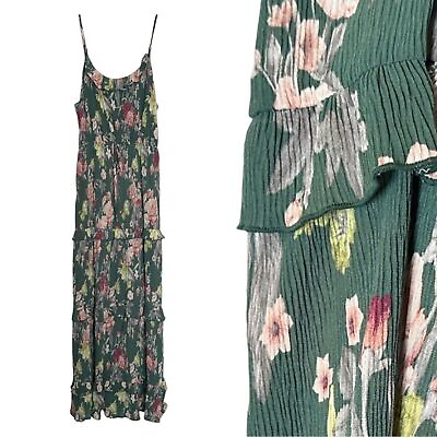 Forever 21 Boho Floral Green Tiered Flowy Maxi Dress Size M NWT $18.00
