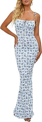 #ad Women#x27;s Summer Floral Bodycon Maxi Dress Spaghetti Strap Sleeveless Boho Long Dr $109.65