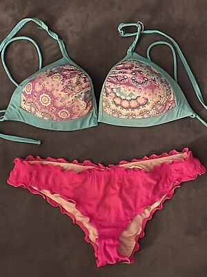 #ad 2 Piece Teen Bikini Swimsuit Large Top And XS Bottoms Preowned $8.00