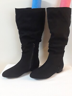 #ad Women#x27;s Boots Faux Suede Boots Low Heel Wide Calf Black US Size 8 Style Dill NIB $35.96