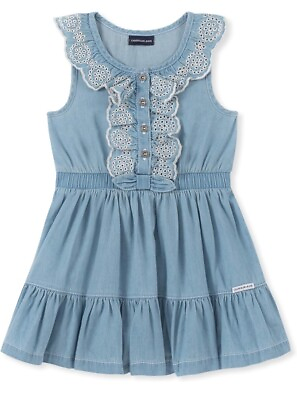 #ad Calvin Klein Children Denim Ruffle Sleeveless Summer Dress Girls Size 5 $10.00