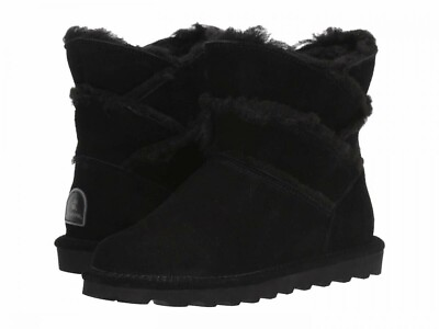 BEARPAW Boots Black Ankle Pull On Boots Suede Leather Wool Fur SZ 7 US $59.99