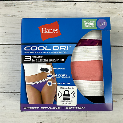 #ad #ad Hanes 3 Pack Cool Dri Tagless Cotton String Bikini Panties Women#x27;s New L 7 $9.99