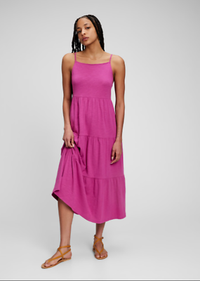 Gap Square Neck Tiered Maxi Dress Large Petite Boho Coquette Pink $79 $22.00