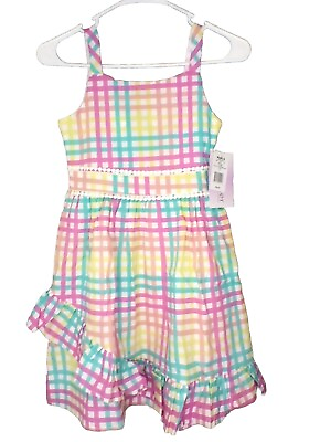 #ad Gingham Check Sundress Little Girls Size 10 Summer Dress Lined Pink Yellow $58 $16.99