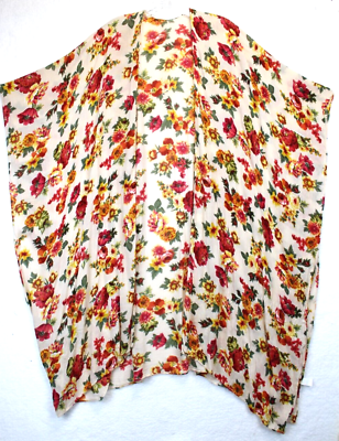 #ad Aruba Blue Kimono Beach Cover Up Tunic One Size Beige Pink Floral Vacation Mode $19.97
