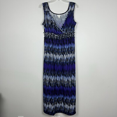 #ad Jaclyn Smith Plus Size Sleeveless Maxi Dress 2X Surplice V Neck Blue Stretch $18.00