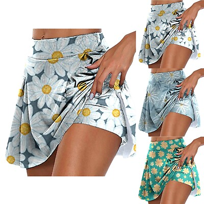 #ad Women#x27;s Sunflower Printed Casual Trouser Skirt Half Skirt Girls Poodle Skirt $13.75
