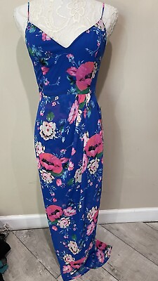 #ad Express Blue Floral Pink Maxi Dress Size Xs $34.99