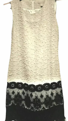#ad Naomi Textured Cocktail Dress M Sleeveless Ruffle Sequin Lace Zip Ivory Black $38.00