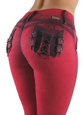 Women Junior Plus Size Colombian Design Butt Lift Push Up Mid Waist Skinny Jeans $41.25