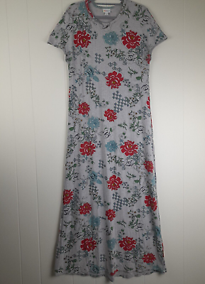 #ad LulaRoe Gray Floral Short Sleeve Long Maxi Dress Size S $11.96